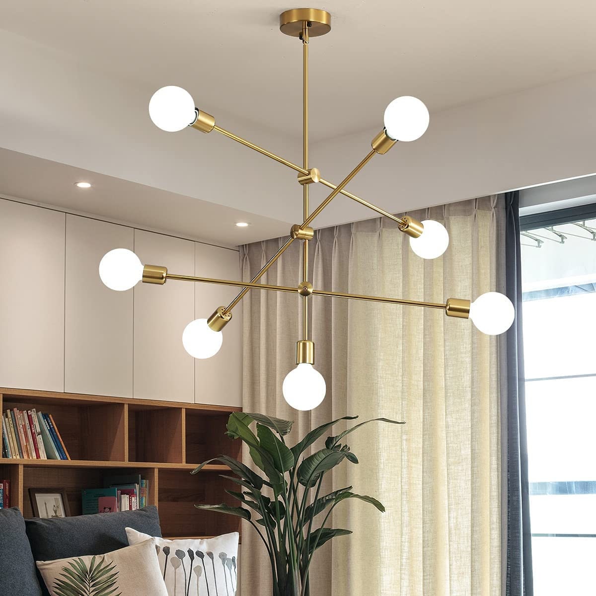 Handmade 7 Light Gold Sputnik Chandelier