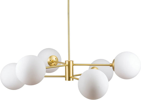 6 Glass Globe Light Gold Modern Sputnik Brass Chandelier