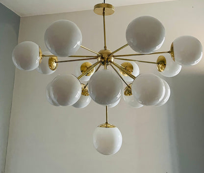 17 Arms Handmade Polished Brass Sputnik Chandelier