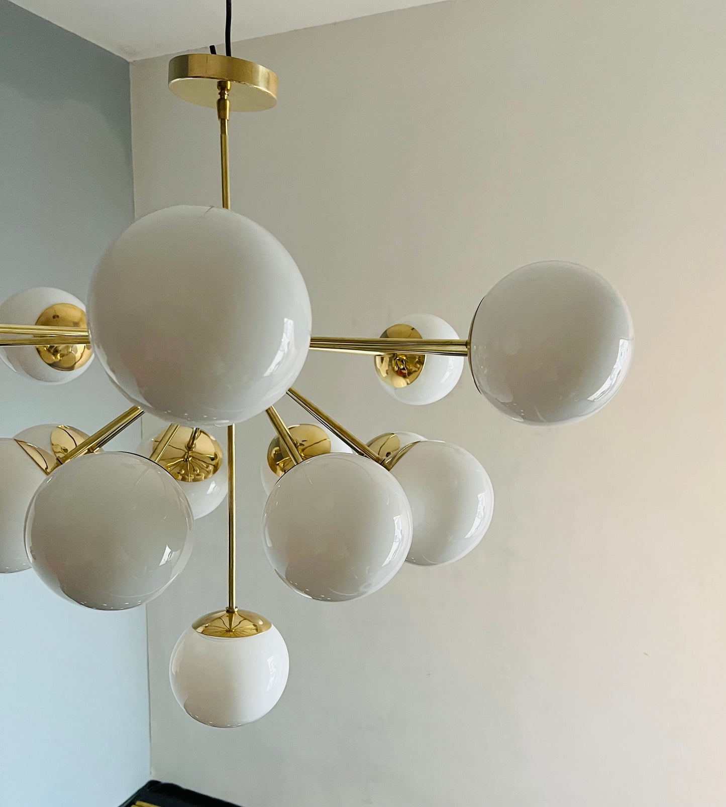 17 Arms Handmade Polished Brass Sputnik Chandelier