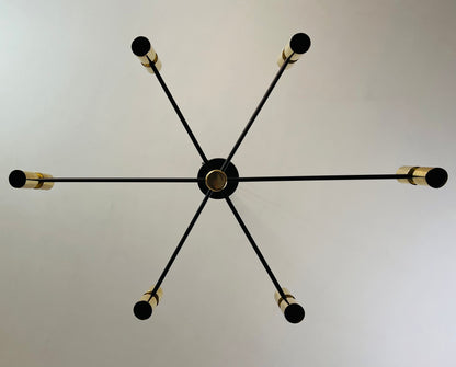 6 Arm 12 Light Brass Hand Crafted Sputnik Chandelier