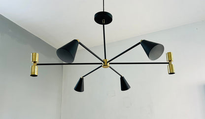 6 Arms 8 Light Hand Crafted Brass Sputnik Chandelier