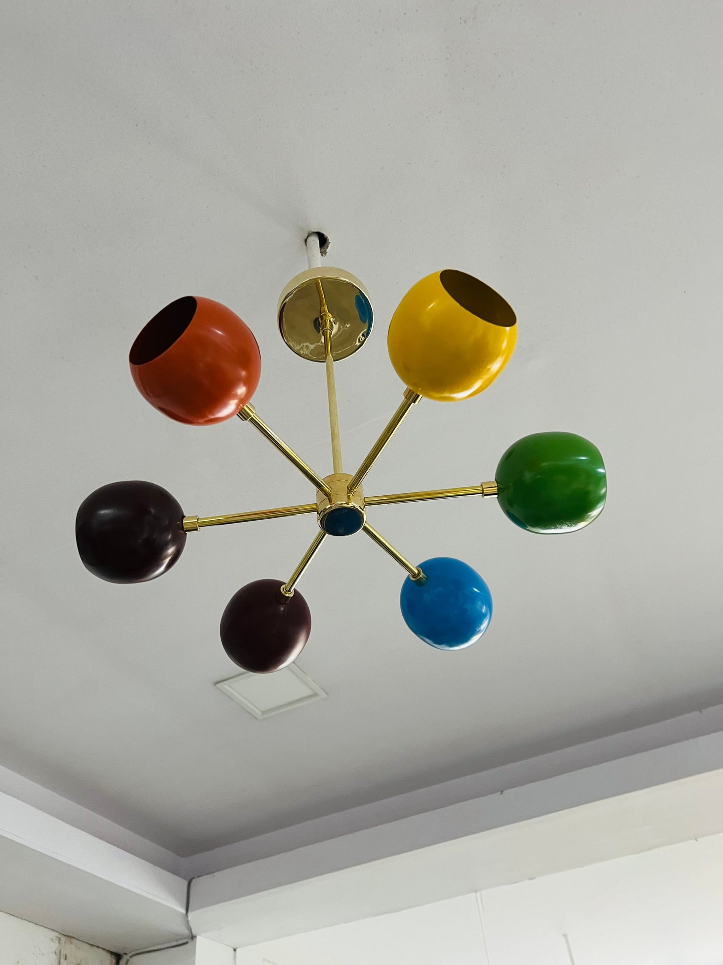 Mid Century Brass 6 Arm Multi Color Sputnik Chandelier Modern Light Fixture