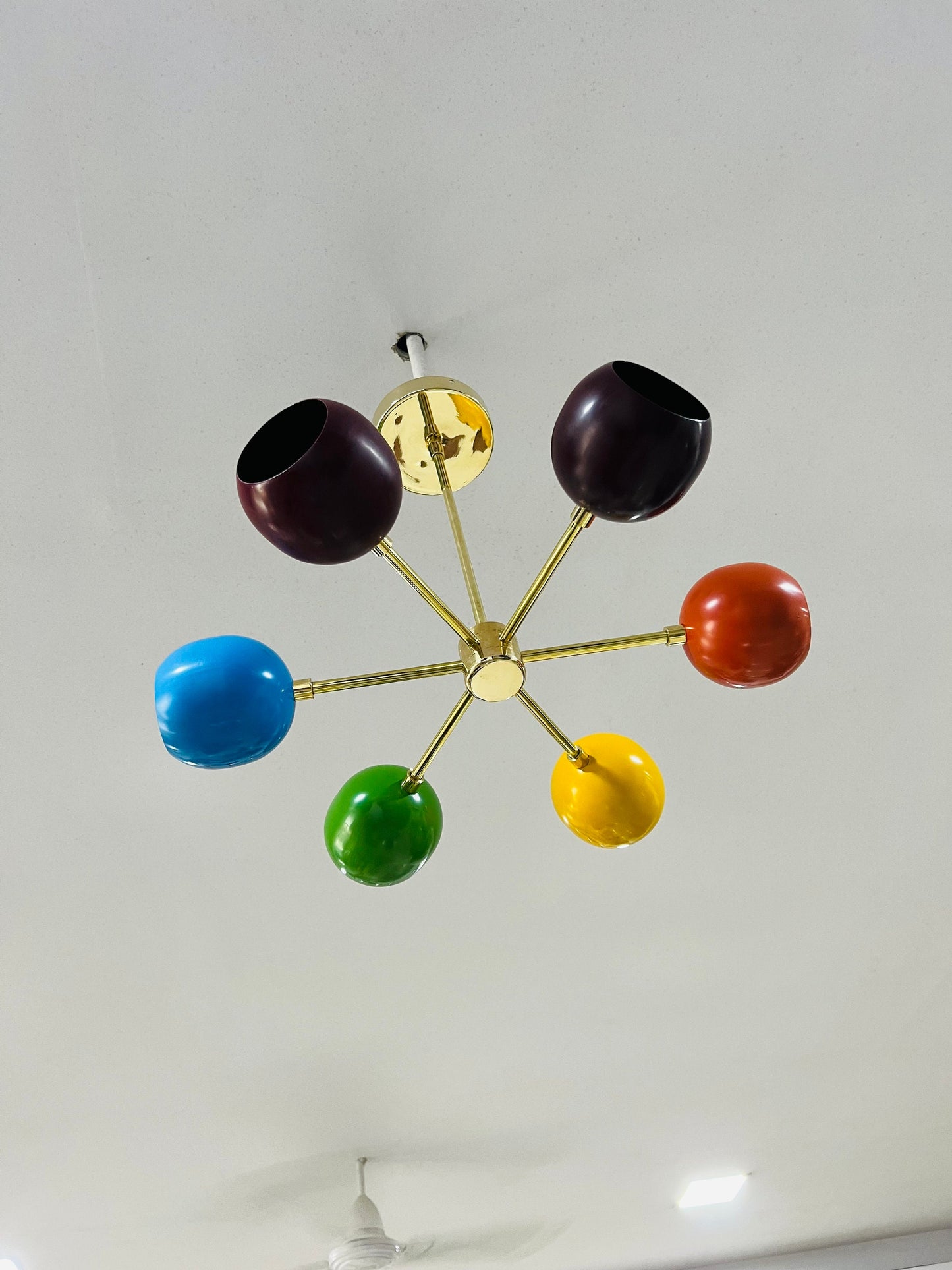 Mid Century Brass 6 Arm Multi Color Sputnik Chandelier Modern Light Fixture