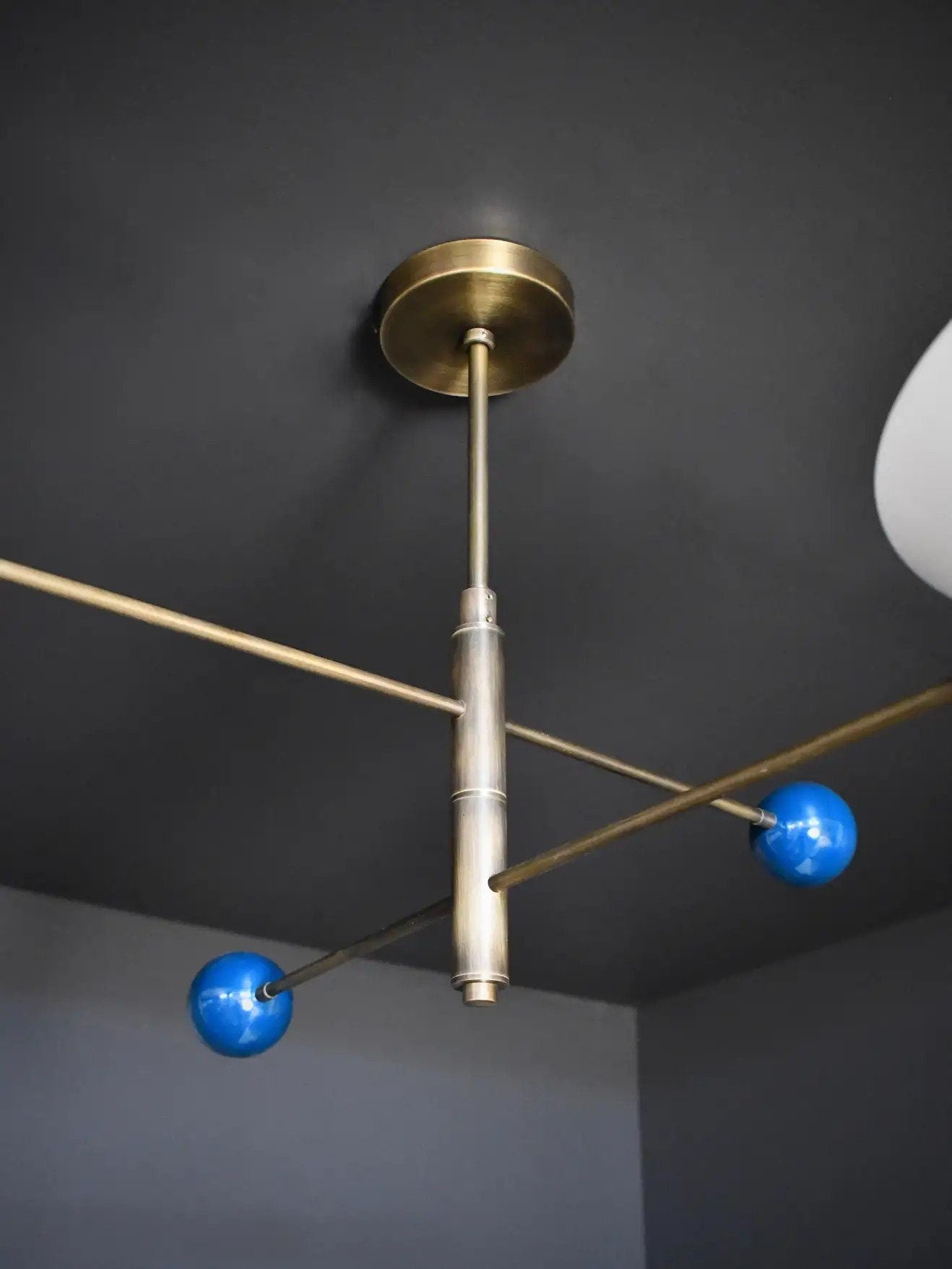 2 Light Mid Century Brass Sputnik Chandelier