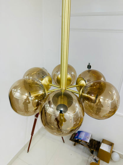 6 Glass Ball Brass Handcrafted Chandelier