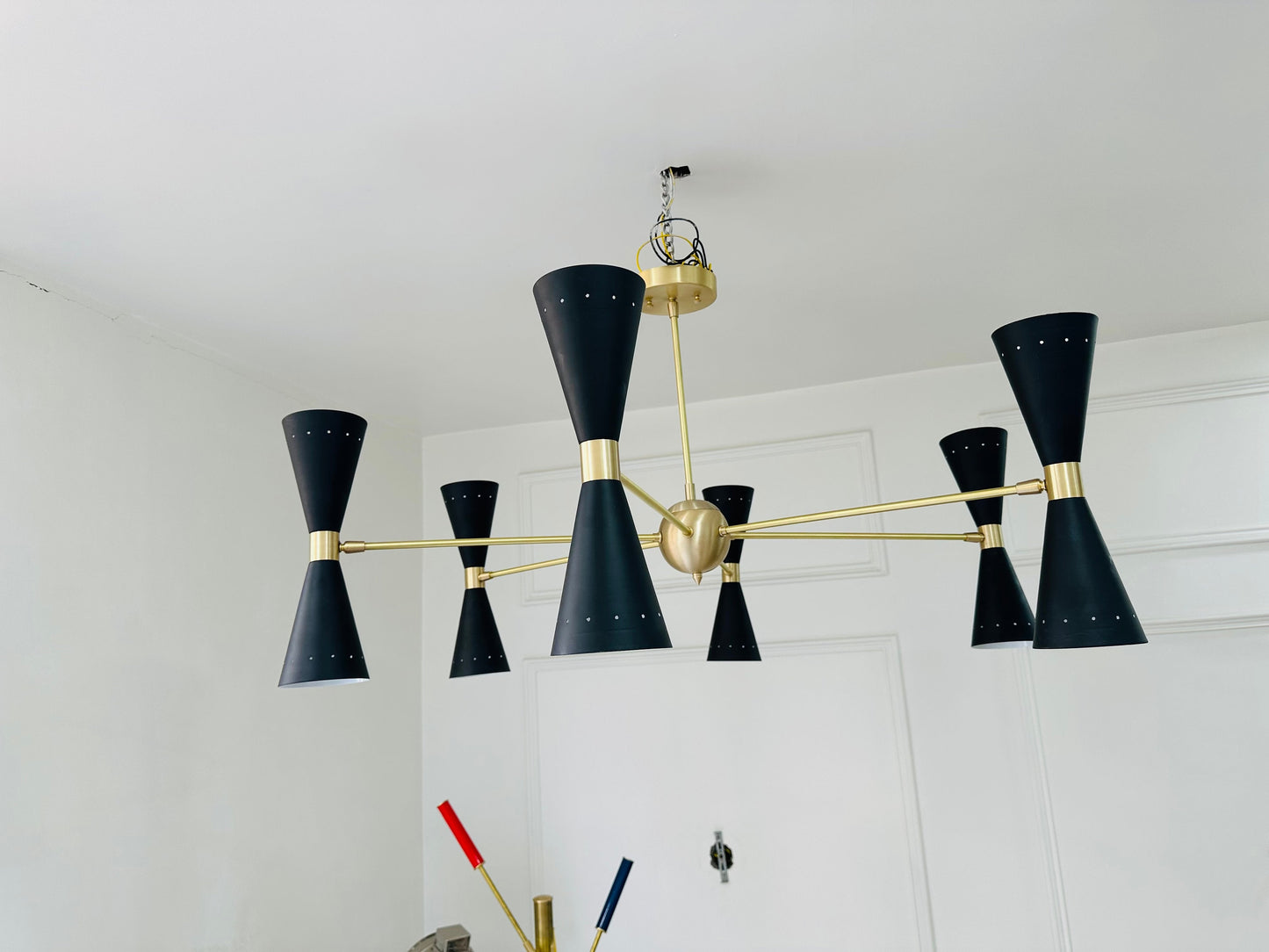 6 Arms 12 Light Brass Handmade Sputnik Chandelier