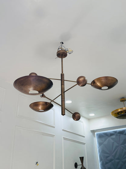 3 Light Mid Century Modern Brass Sputnik Chandelier